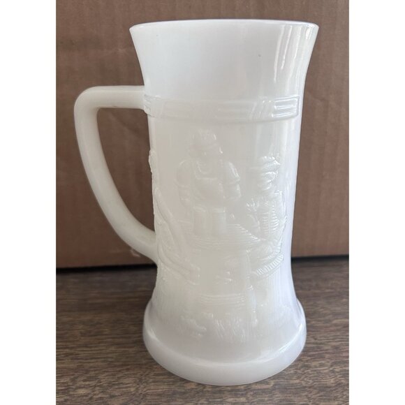 Vintage Federal White Milk Glass Stein Beer Mug Tankards with Pub Tavern Scene - Picture 3 of 5